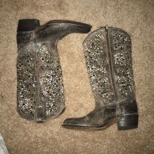 Leather studded cowboy boots
